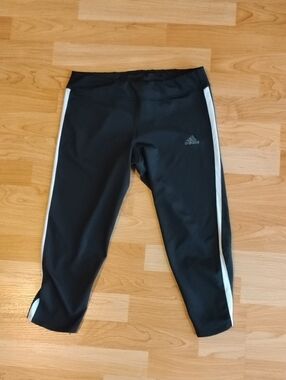 adidas Black Running Leggings with White Side Stripes